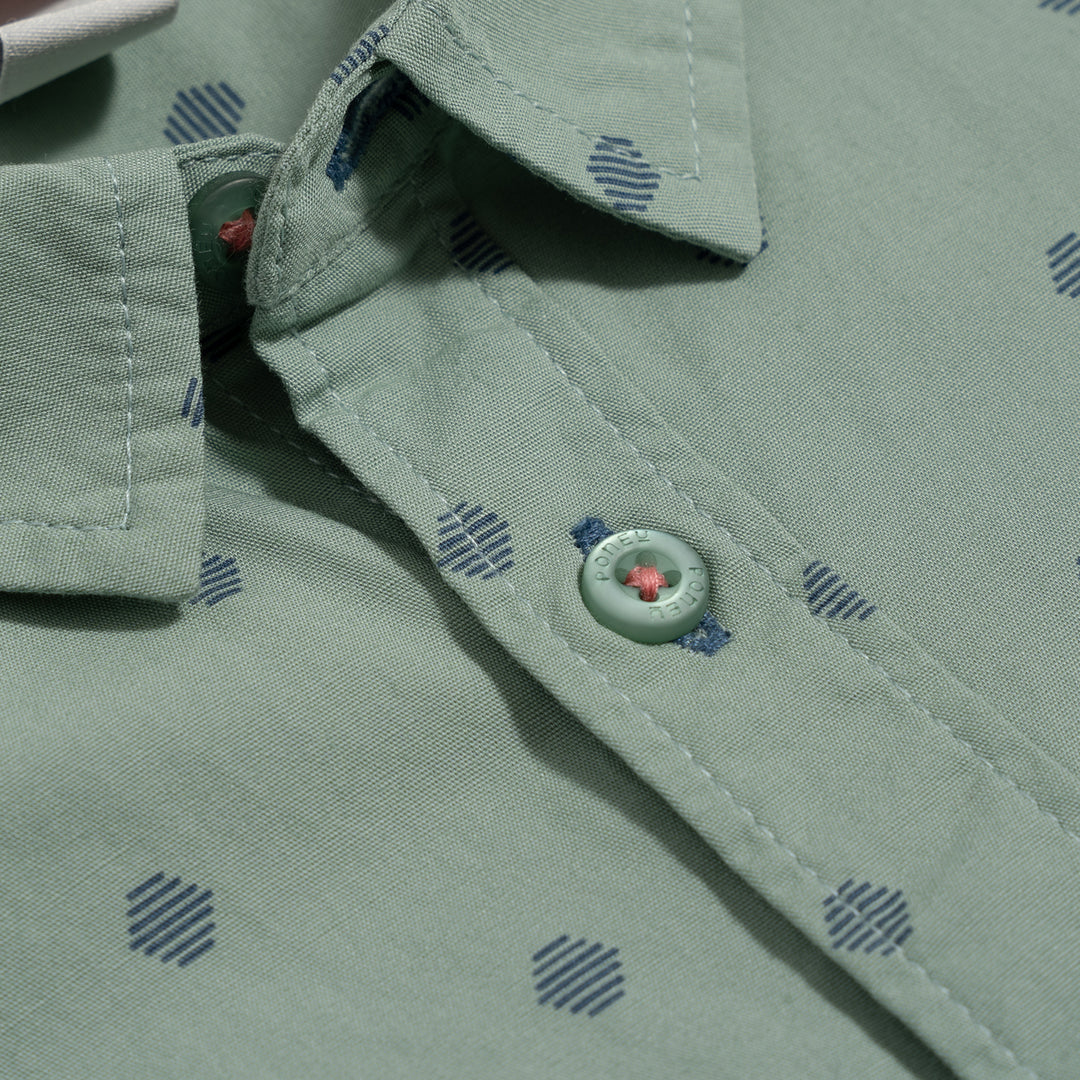 Poney Hedge Green Geomatric Short Sleeve Shirt
