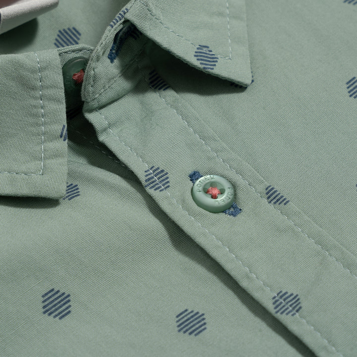 Poney Hedge Green Geomatric Short Sleeve Shirt