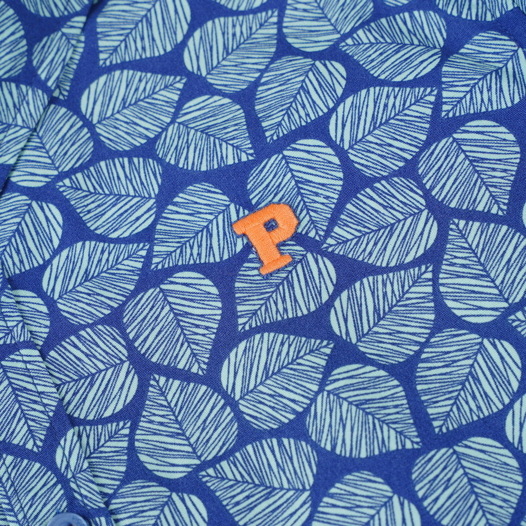 Poney Boys Blue Summery Canton Leaves Short Sleeve Shirt
