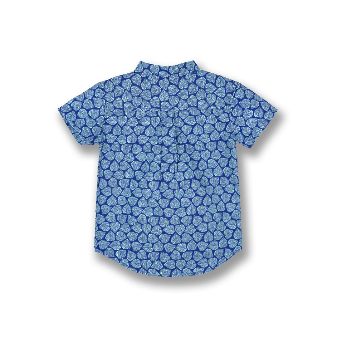 Poney Boys Blue Summery Canton Leaves Short Sleeve Shirt