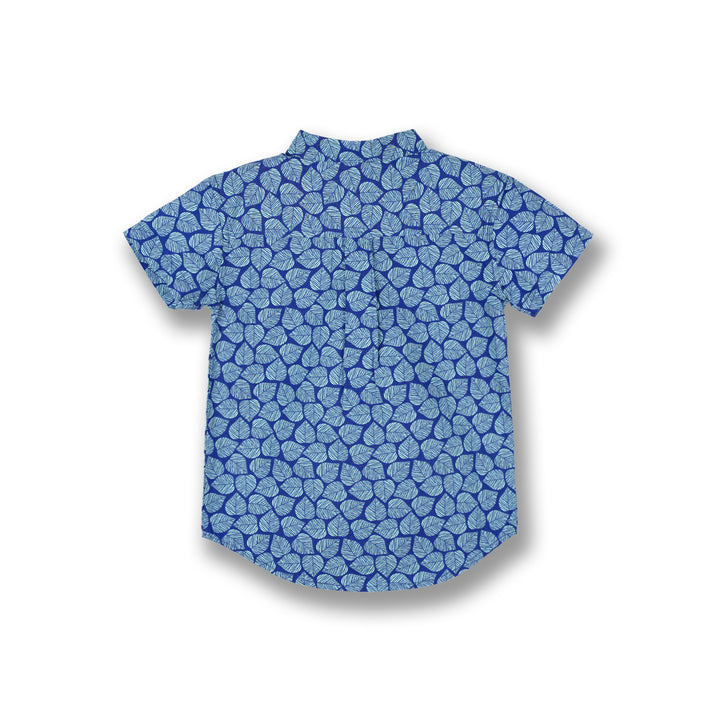 Poney Boys Blue Summery Canton Leaves Short Sleeve Shirt