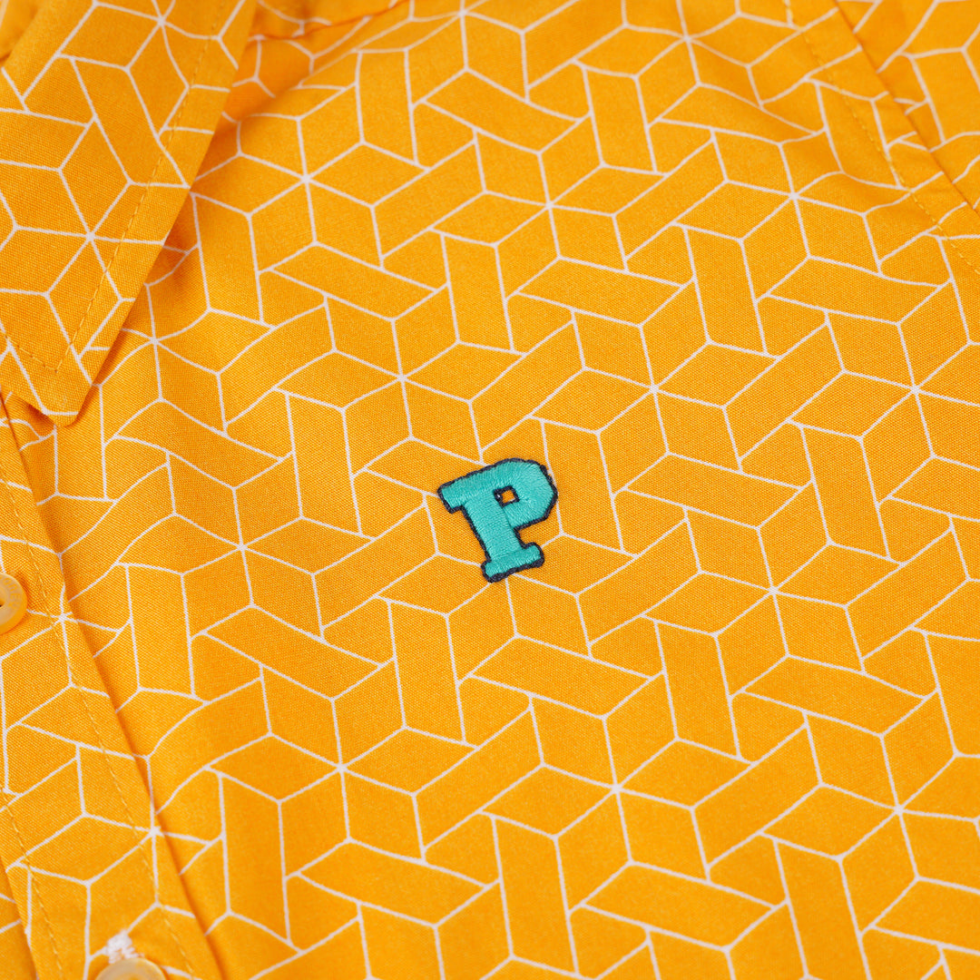 Poney Boys Yellow Autumn Blaze Geometric Short Sleeve Shirt