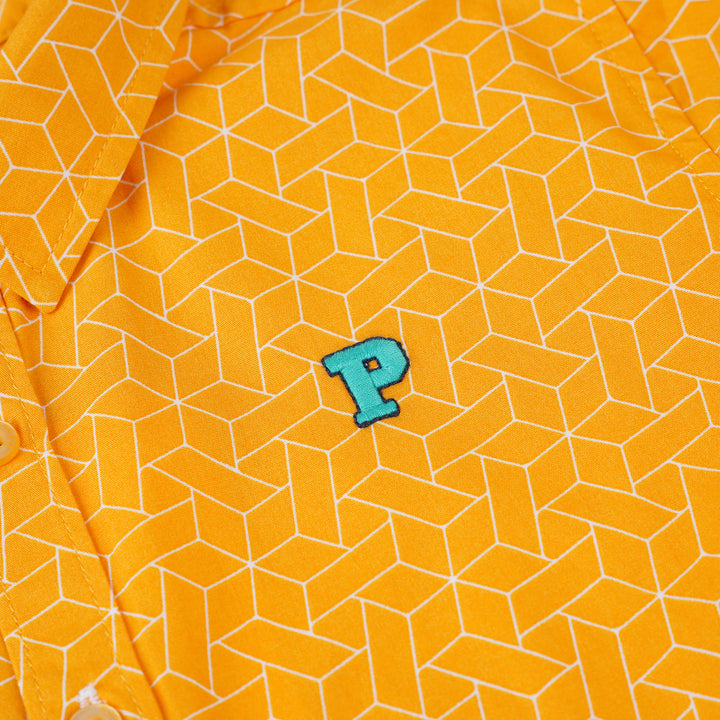 Poney Boys Yellow Autumn Blaze Geometric Short Sleeve Shirt