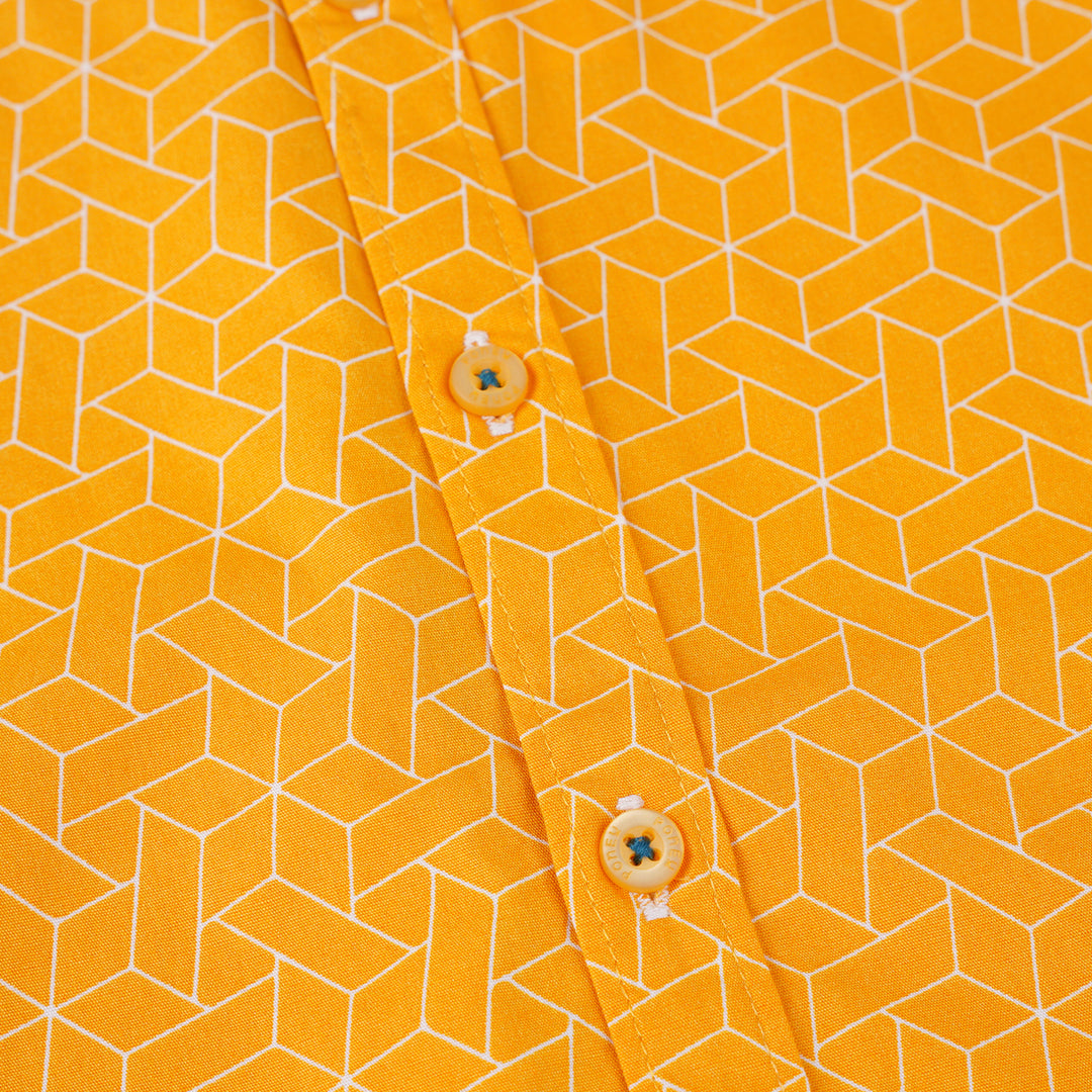 Poney Boys Yellow Autumn Blaze Geometric Short Sleeve Shirt