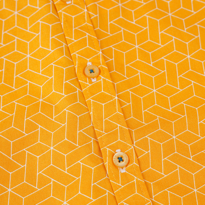 Poney Boys Yellow Autumn Blaze Geometric Short Sleeve Shirt