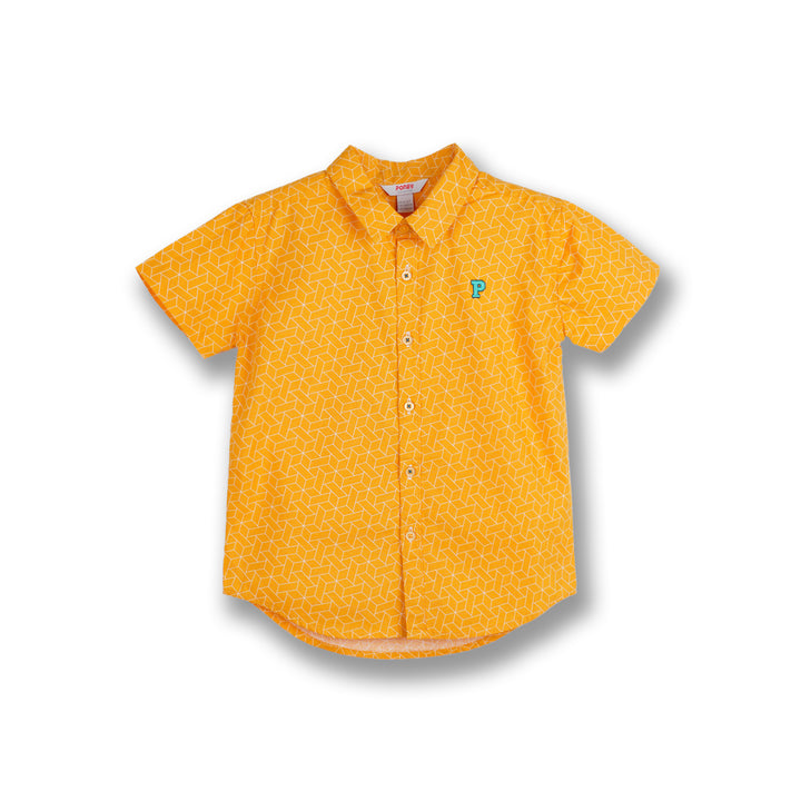 Poney Boys Yellow Autumn Blaze Geometric Short Sleeve Shirt
