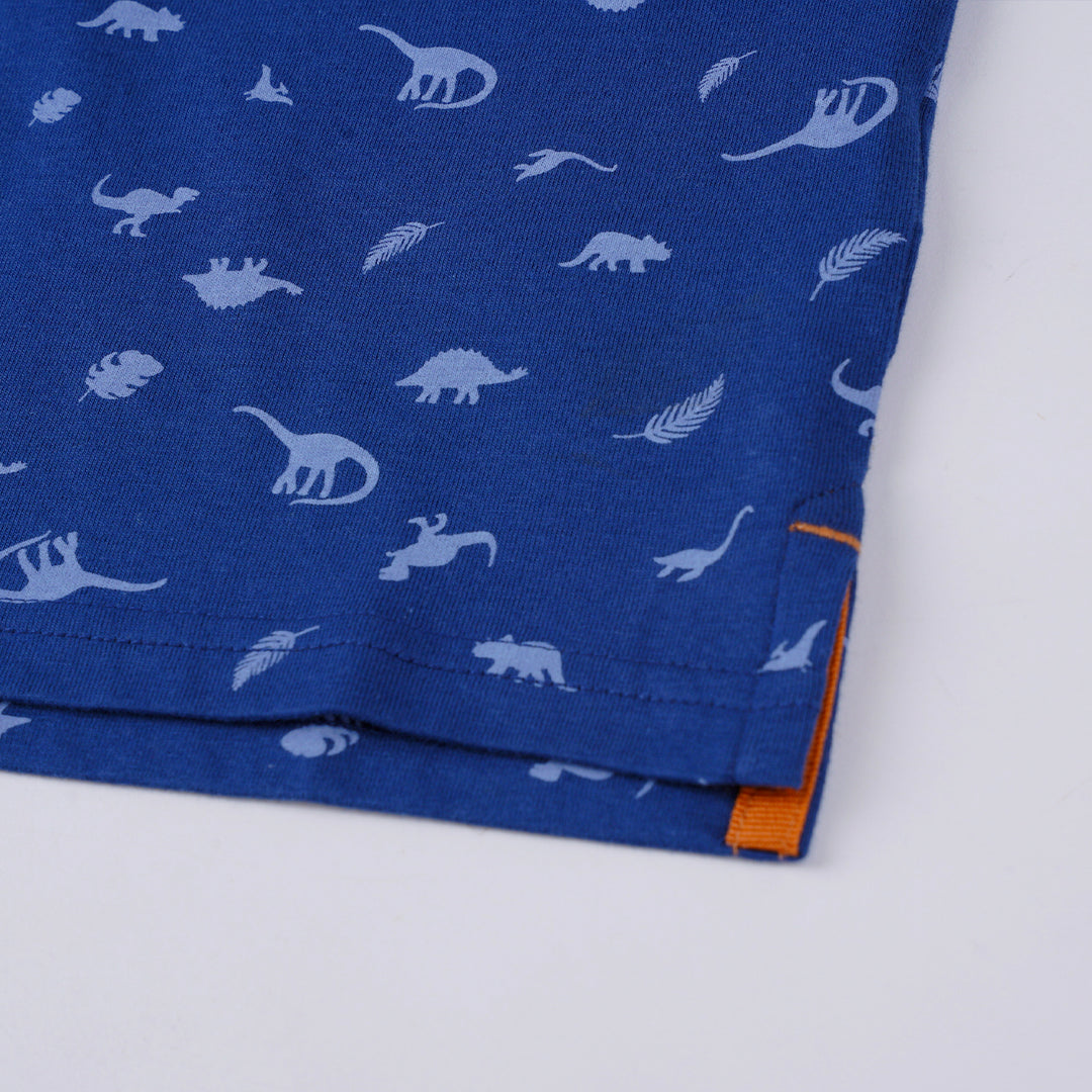 Poney Boys Navy Rain Washed Dinosaur Short Sleeve Polo