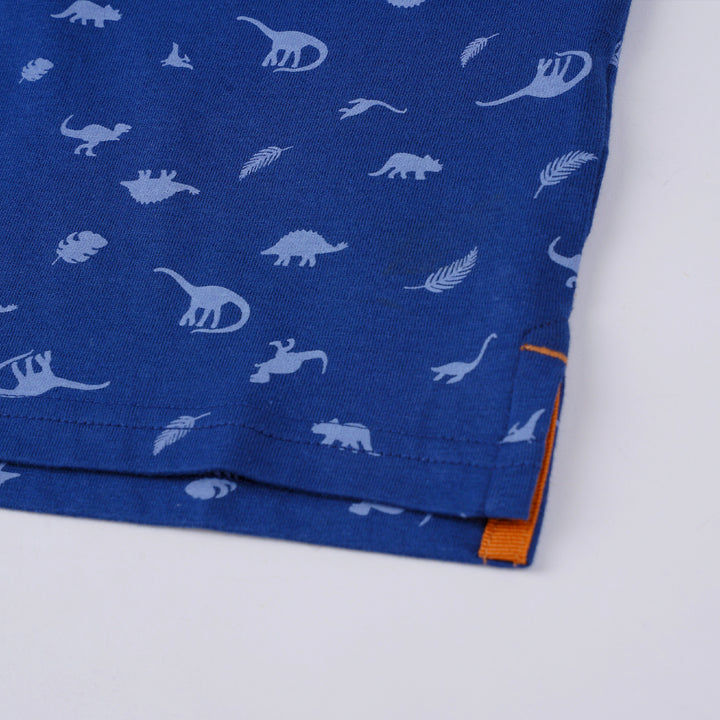 Poney Boys Navy Rain Washed Dinosaur Short Sleeve Polo