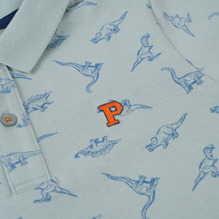 Poney Boys Light Green Frosty Dinosaur Short Sleeve Polo