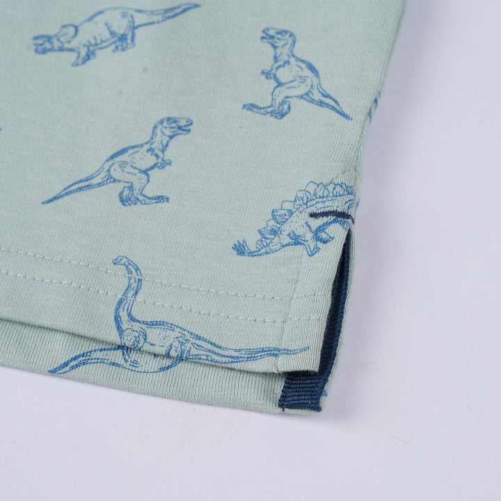 Poney Boys Light Green Frosty Dinosaur Short Sleeve Polo