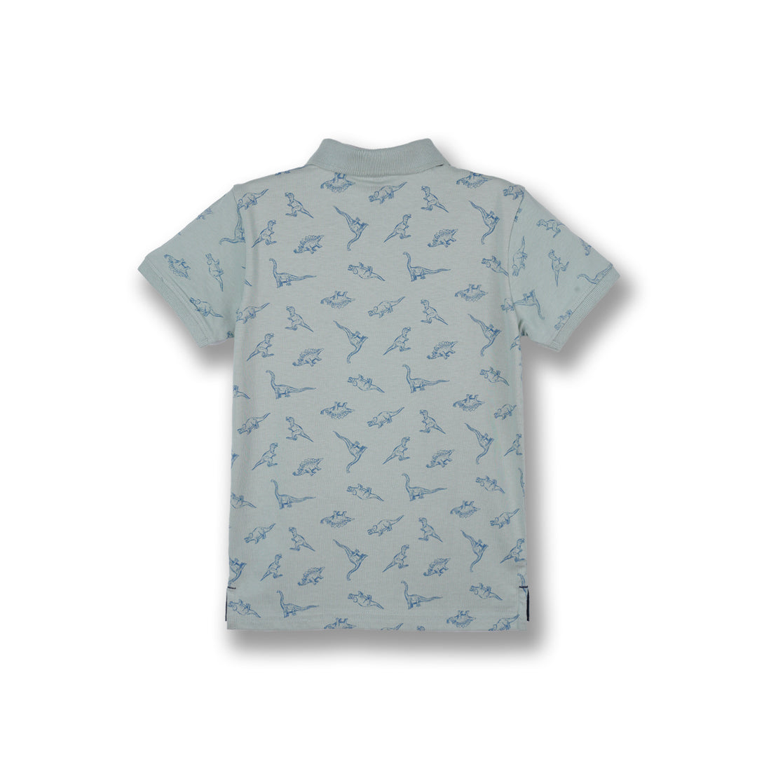 Poney Boys Light Green Frosty Dinosaur Short Sleeve Polo