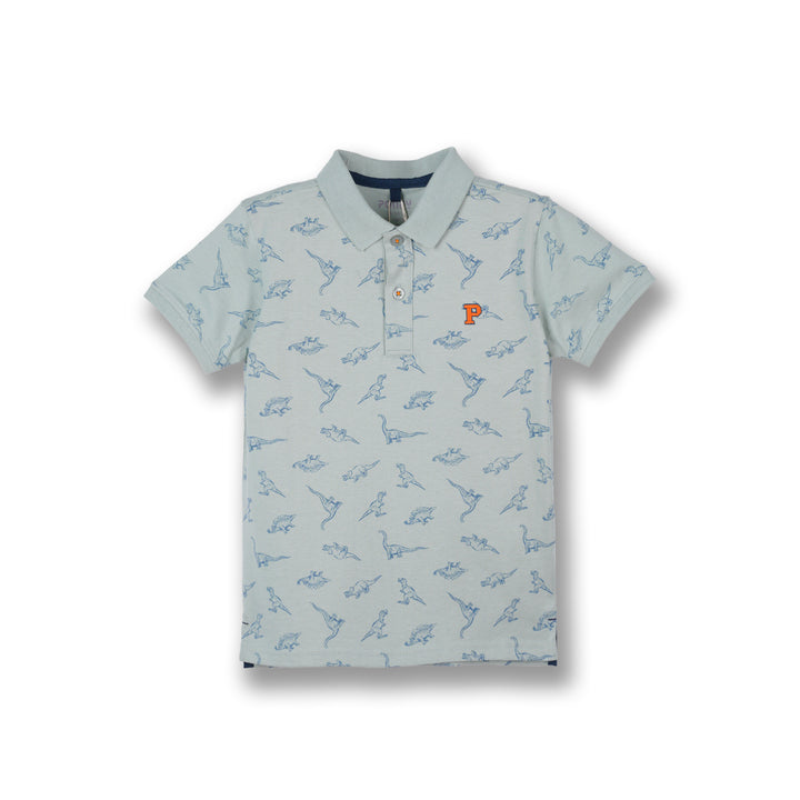 Poney Boys Light Green Frosty Dinosaur Short Sleeve Polo