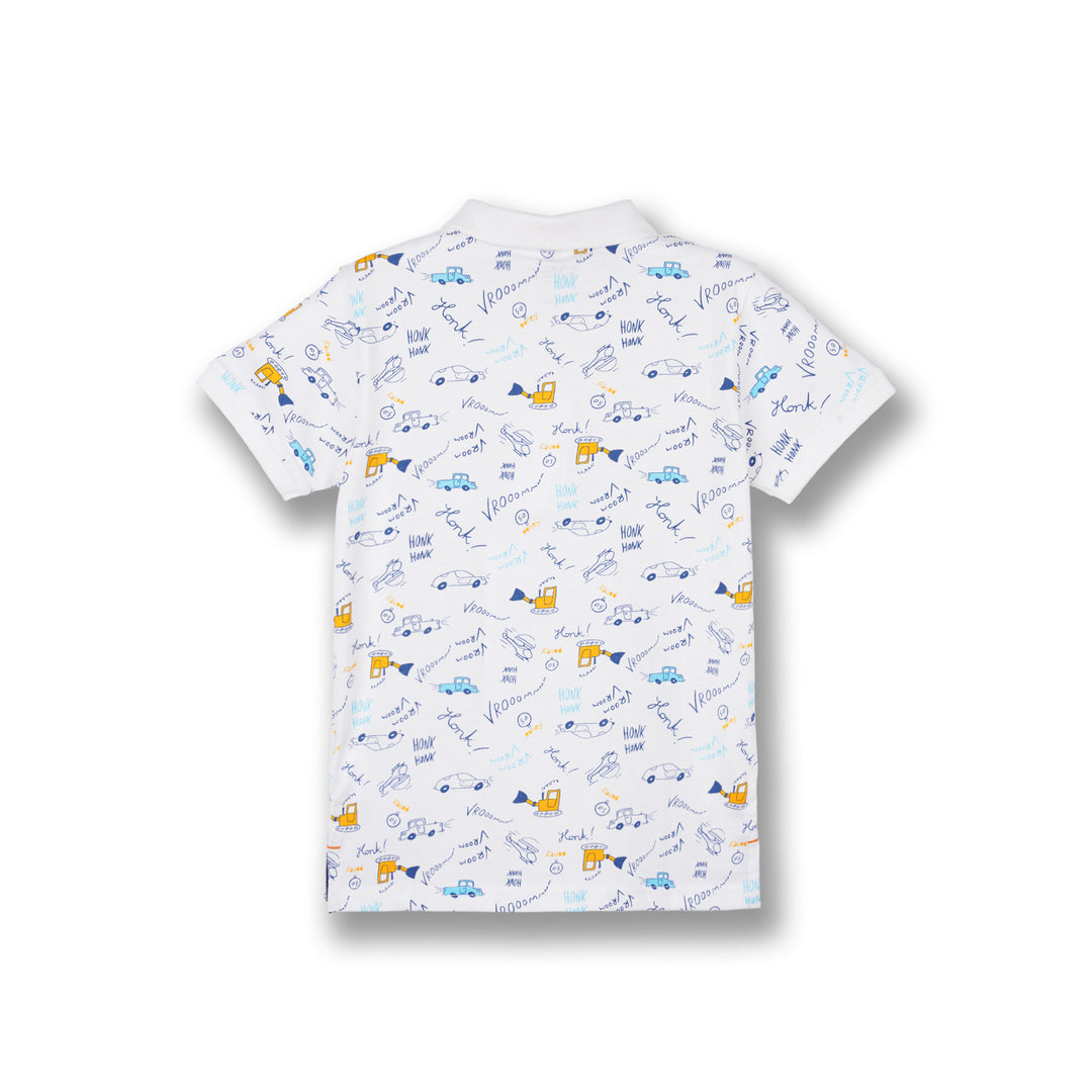 Poney Boys White Vroom Vroom Short Sleeve Polo