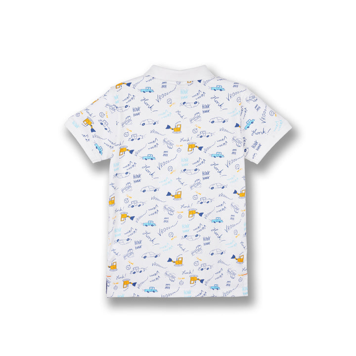 Poney Boys White Vroom Vroom Short Sleeve Polo