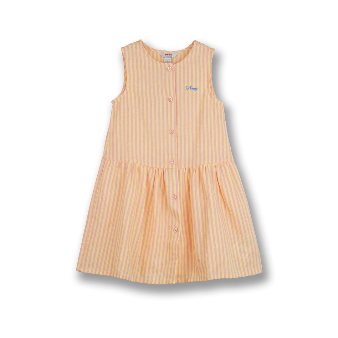Poney Girls Cheerful Yellow Striped Sleeveless Dress