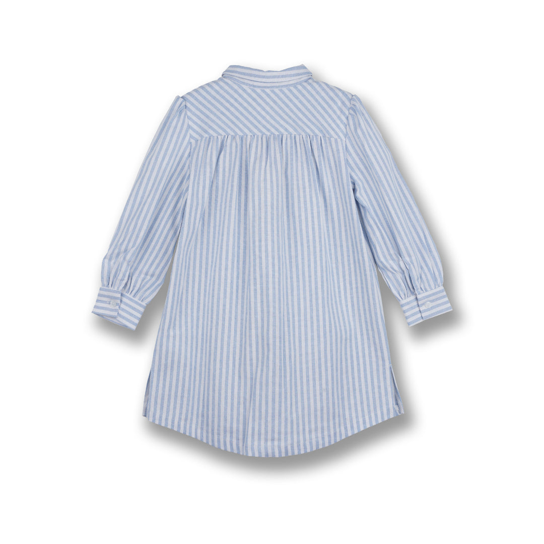 Poney Girls Blue Classic Blue Striped Long Sleeve Dress