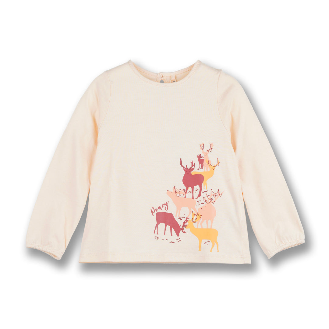 Poney Girls Cream Herd of Cheery Deer Long Sleeve Top