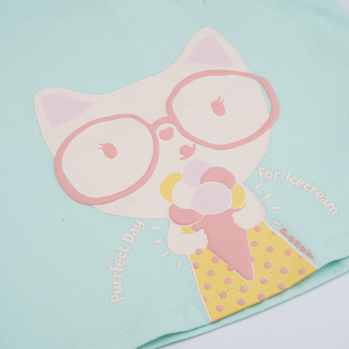 Poney Girls Green Purrfect Day For Icecream Long Sleeve Top