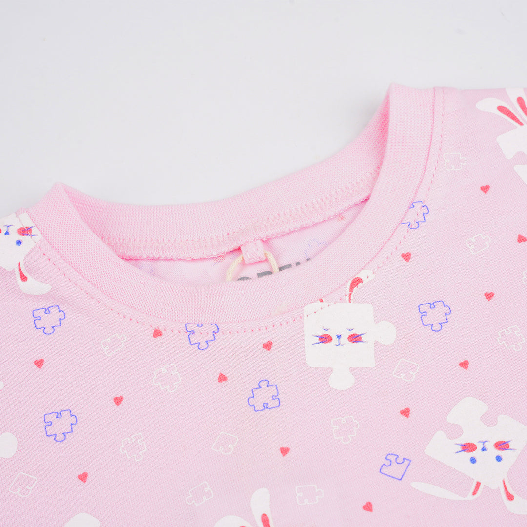 Poney Girls Lt.Pink Bunnies Puzzle Short Sleeve Tee