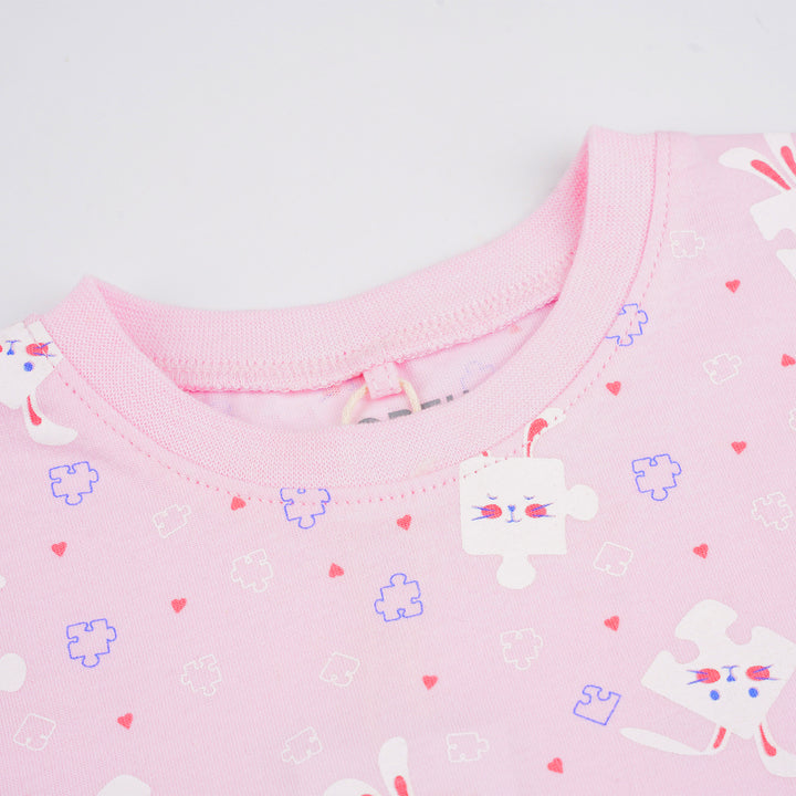 Poney Girls Lt.Pink Bunnies Puzzle Short Sleeve Tee