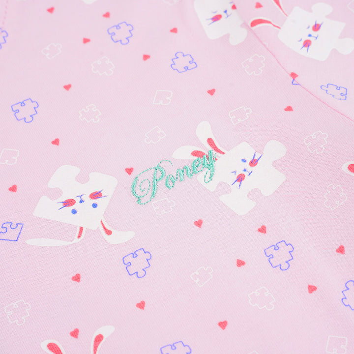 Poney Girls Lt.Pink Bunnies Puzzle Short Sleeve Tee
