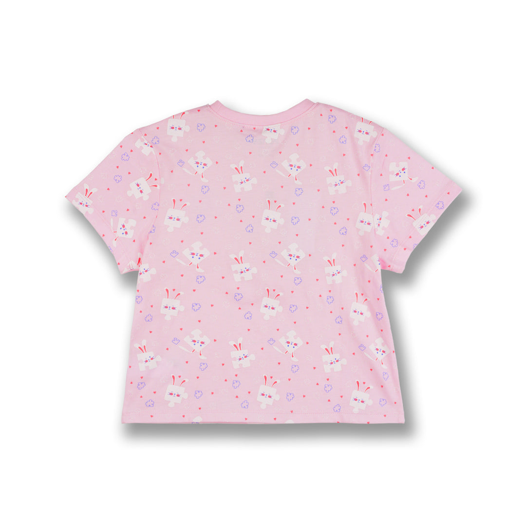 Poney Girls Lt.Pink Bunnies Puzzle Short Sleeve Tee