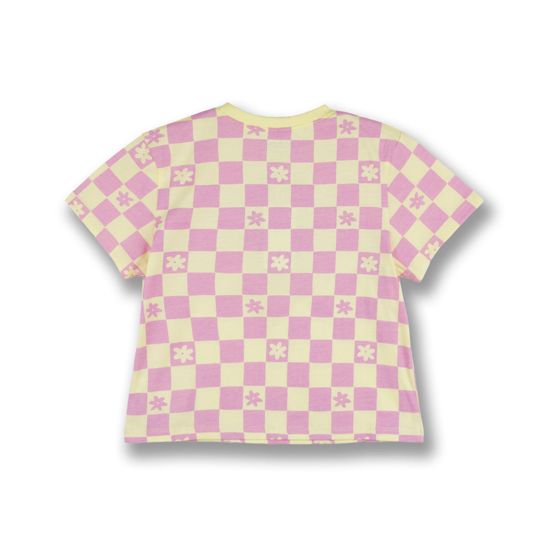 Poney Girls Yellow Chherful Checks Short Sleeve Tee