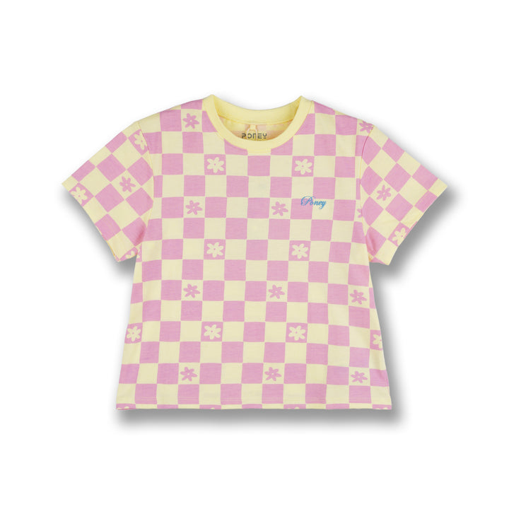 Poney Girls Yellow Chherful Checks Short Sleeve Tee