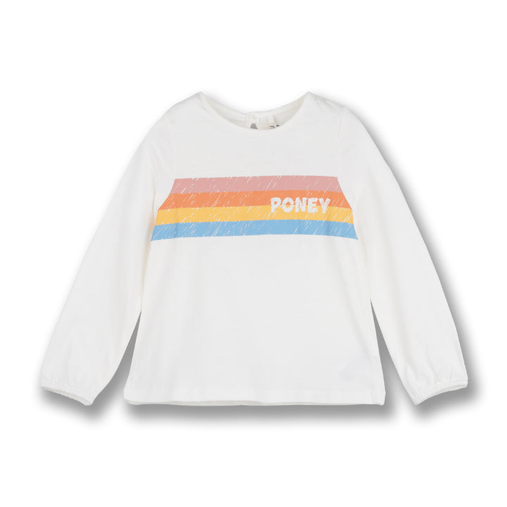 Poney Girls White Colourful Striped Long Sleeve Top