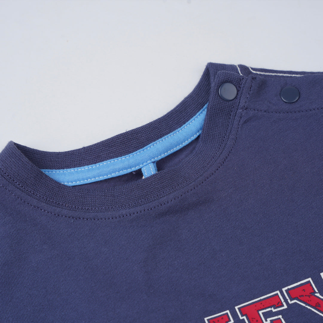 Poney Boys Navy Striped Poney Logo Short Sleeve Tee