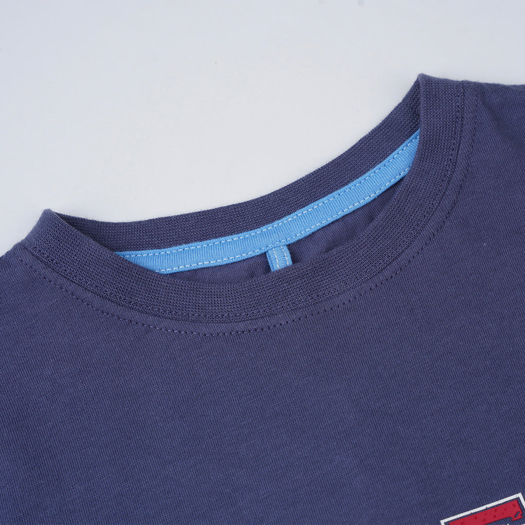 Poney Boys Navy Striped Poney Logo Short Sleeve Tee