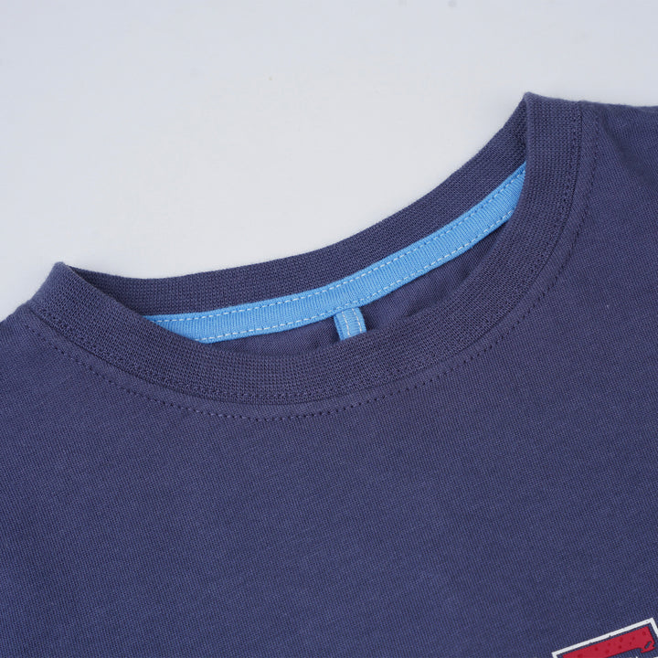 Poney Boys Navy Striped Poney Logo Short Sleeve Tee