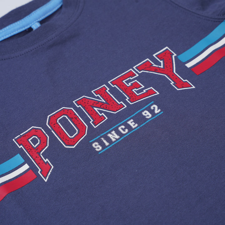 Poney Boys Navy Striped Poney Logo Short Sleeve Tee