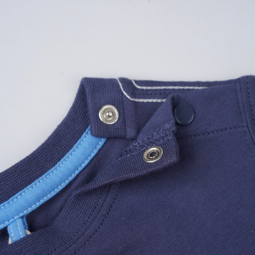 Poney Boys Navy Striped Poney Logo Short Sleeve Tee