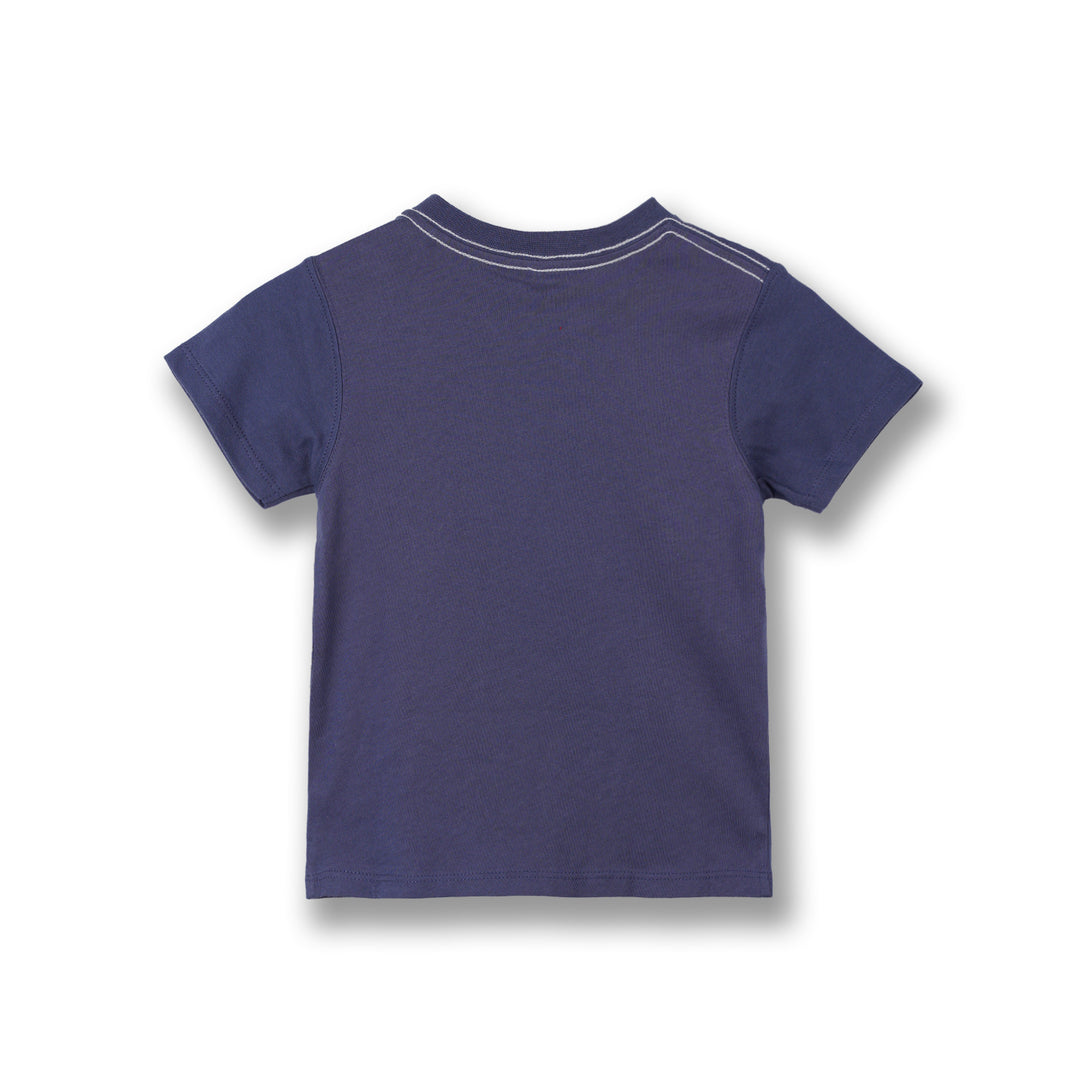 Poney Boys Navy Striped Poney Logo Short Sleeve Tee