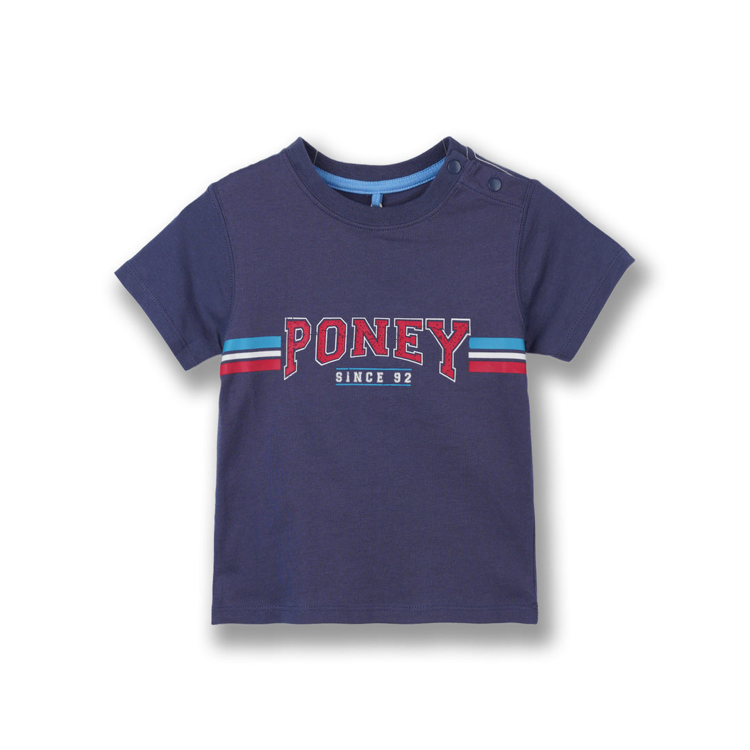 Poney Boys Navy Striped Poney Logo Short Sleeve Tee