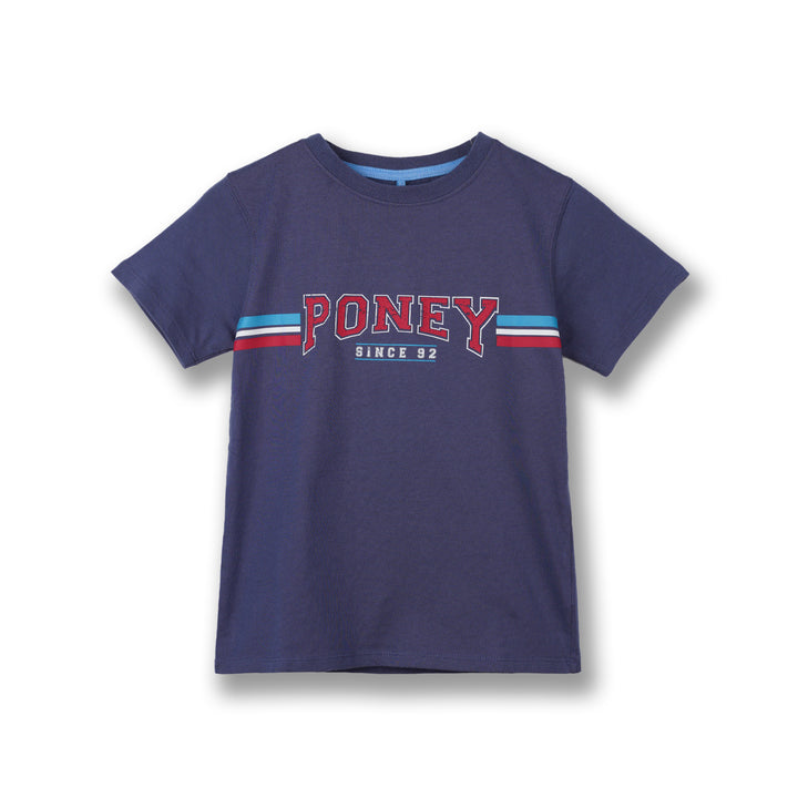 Poney Boys Navy Striped Poney Logo Short Sleeve Tee