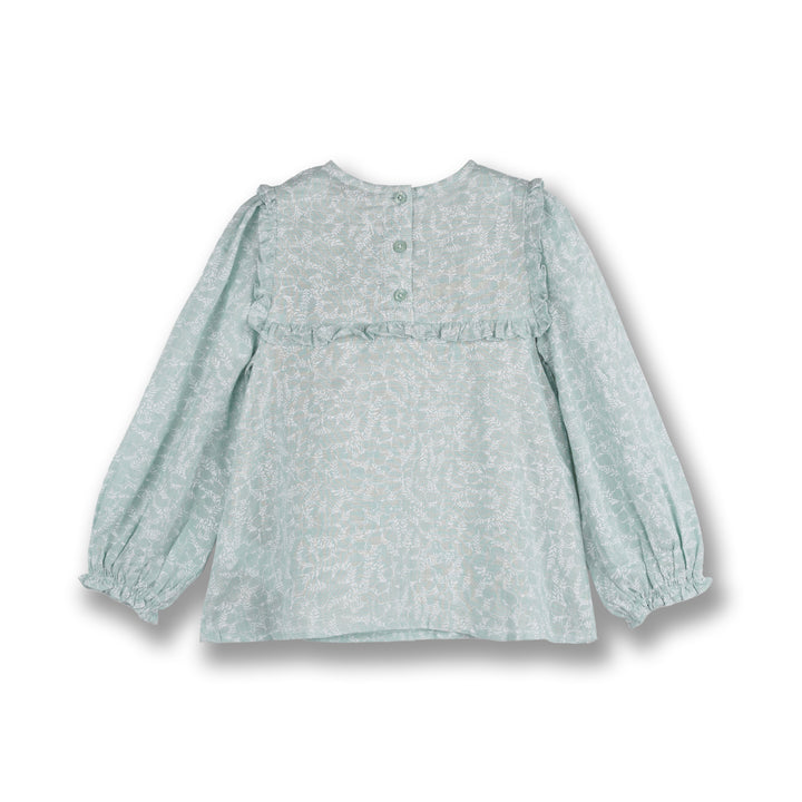 Poney Girls Mist Green Ruffled Long Sleeve Blouse