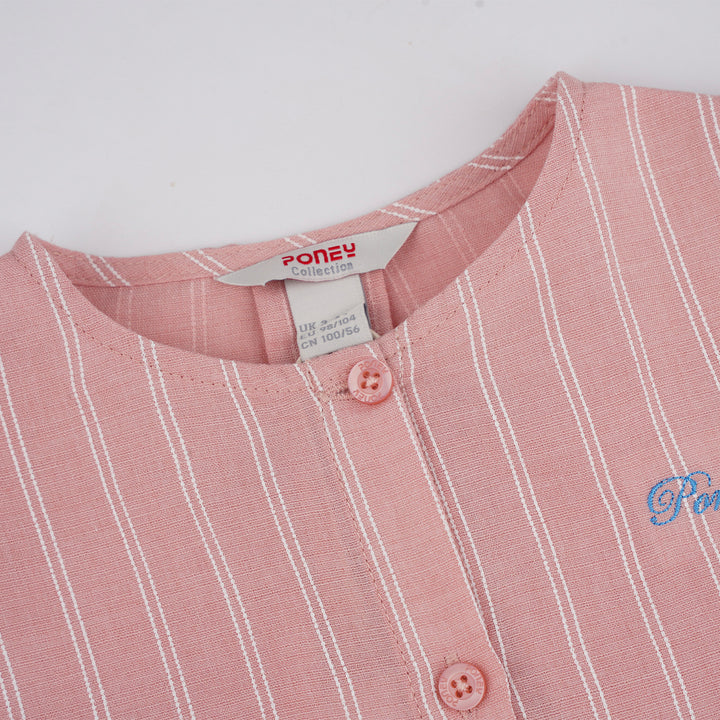 Poney Girls Pink Candy Pink Striped Puff Sleeve Blouse