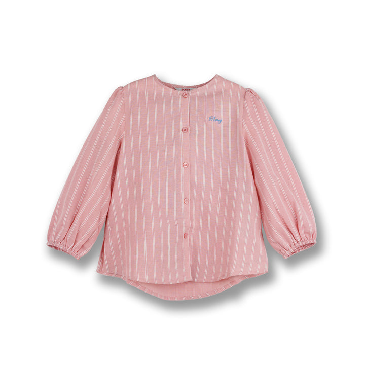 Poney Girls Pink Candy Pink Striped Puff Sleeve Blouse