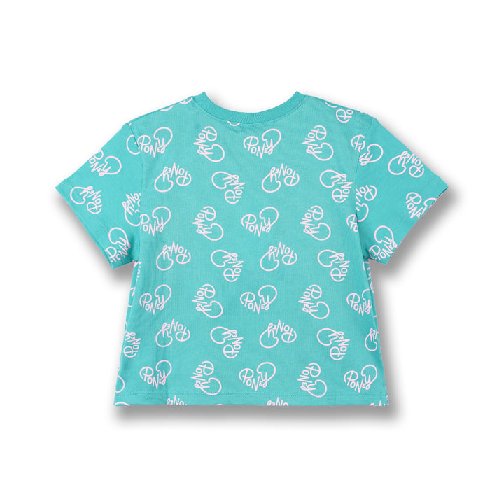 Poney Girls Turquoise Love Poney Logo Short Sleeve Tee