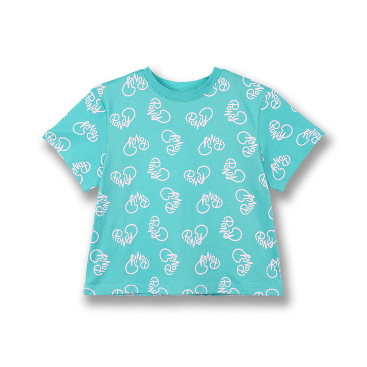 Poney Girls Turquoise Love Poney Logo Short Sleeve Tee