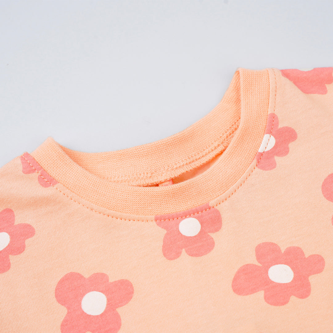 Poney Girls Orange Dreamy Flowers Short Sleeve Tee