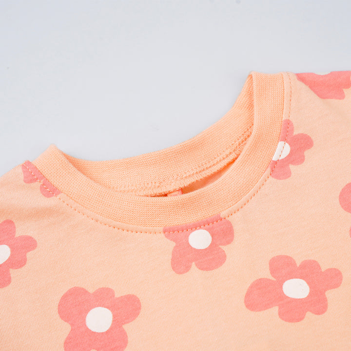 Poney Girls Orange Dreamy Flowers Short Sleeve Tee