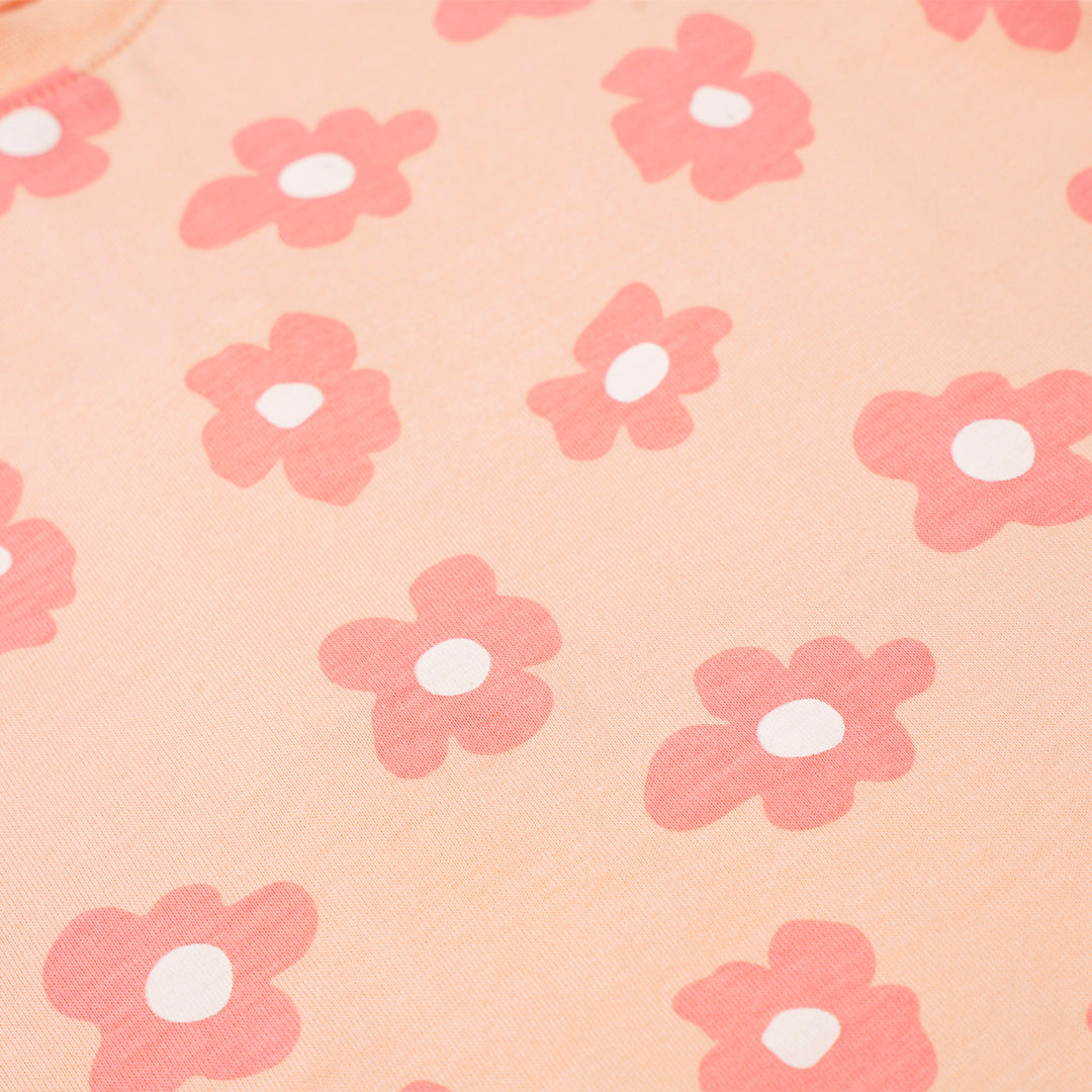 Poney Girls Orange Dreamy Flowers Short Sleeve Tee