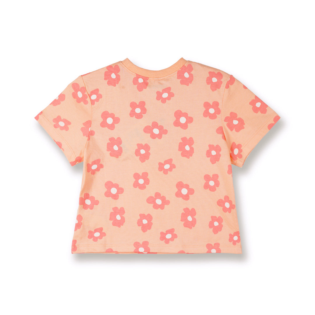 Poney Girls Orange Dreamy Flowers Short Sleeve Tee