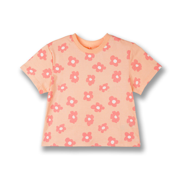 Poney Girls Orange Dreamy Flowers Short Sleeve Tee