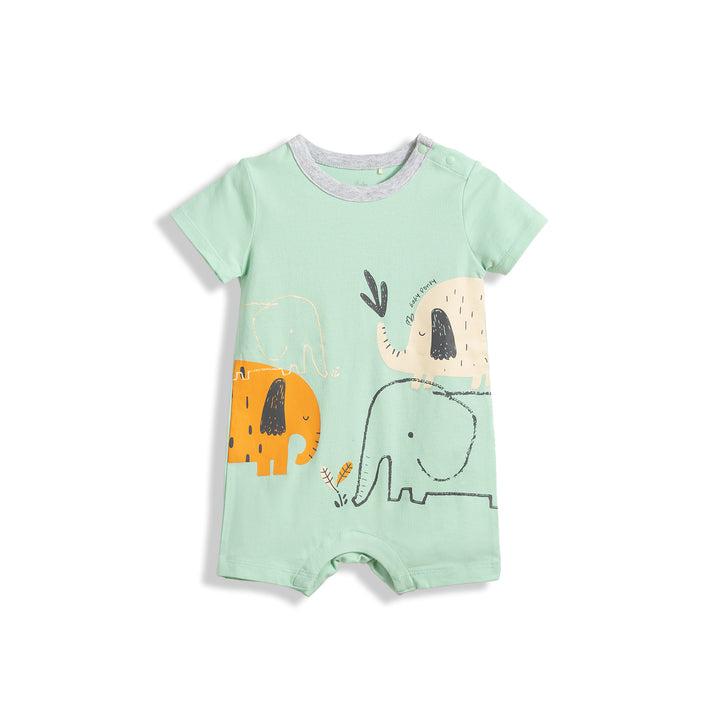 Poney Essential Mist Green Elephant Friends Short Sleeve Romper