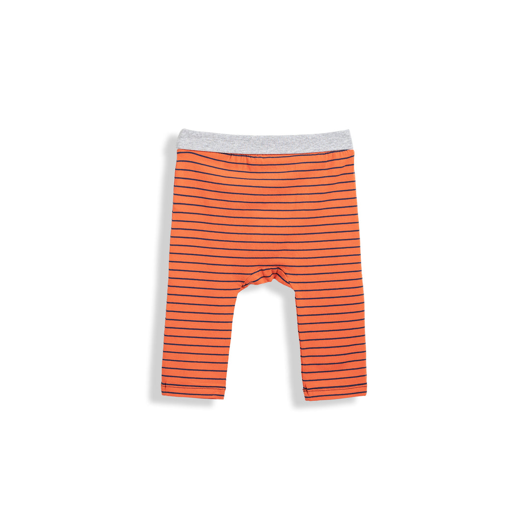 Poney Essential Vibrant Orange Striped Jersey Trousers with Ribbed Waist Long Pants