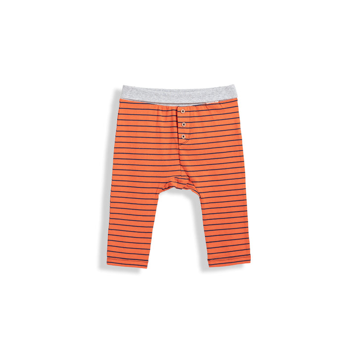 Poney Essential Vibrant Orange Striped Jersey Trousers with Ribbed Waist Long Pants